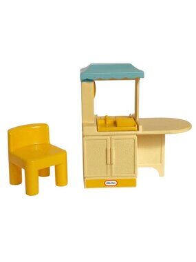 VTG Little Tikes Dollhouse Kitchen With Yellow Chair Playset Furniture '80s Toy